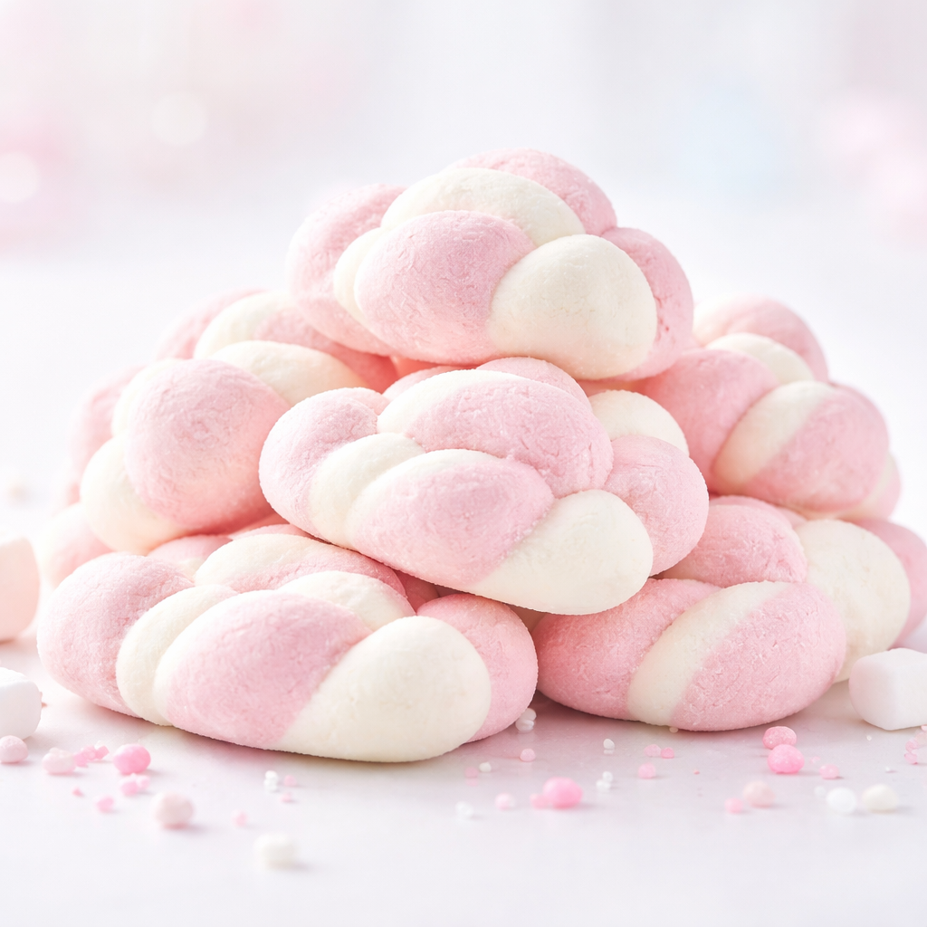 Guimauves roses et blanches moelleuses en forme de nuages