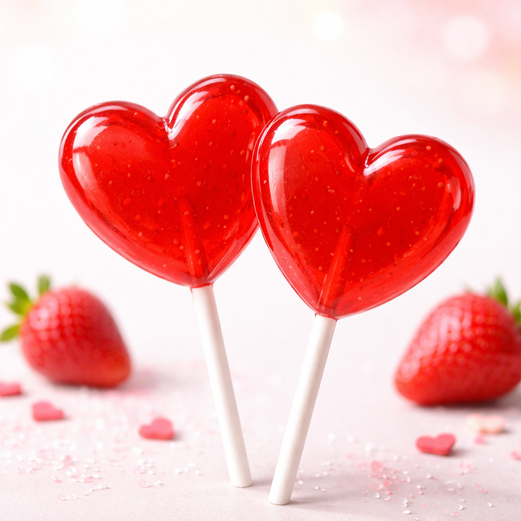 Sucettes en forme de cœur rouge à la fraise sur bâtonnet