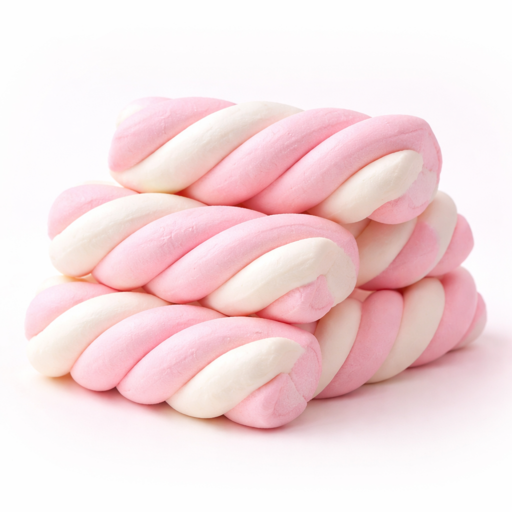 Tresses de guimauve torsadées roses et blanches à la fraise