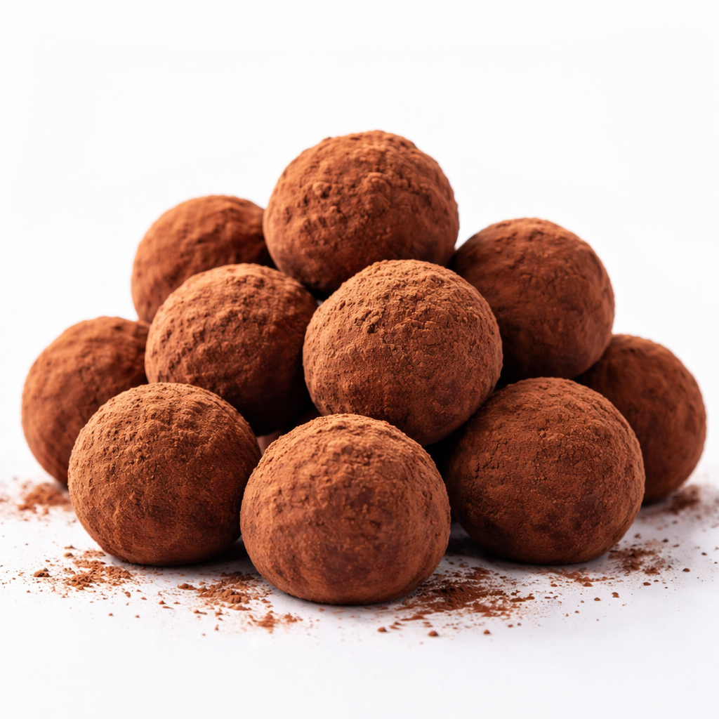 Truffes au chocolat roulées dans le cacao en poudre