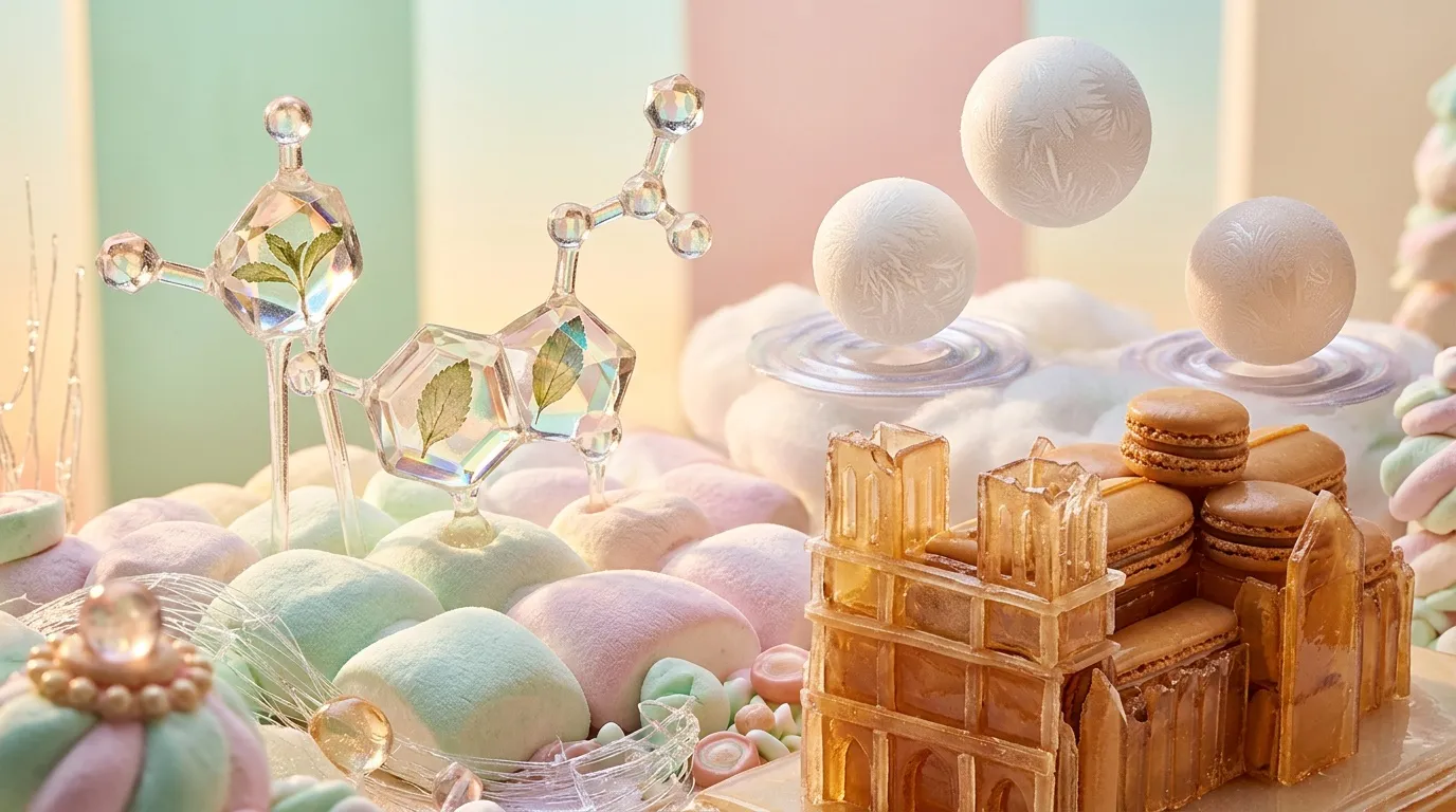 Sculptures en sucre et cristal dans un univers pastel et gourmand