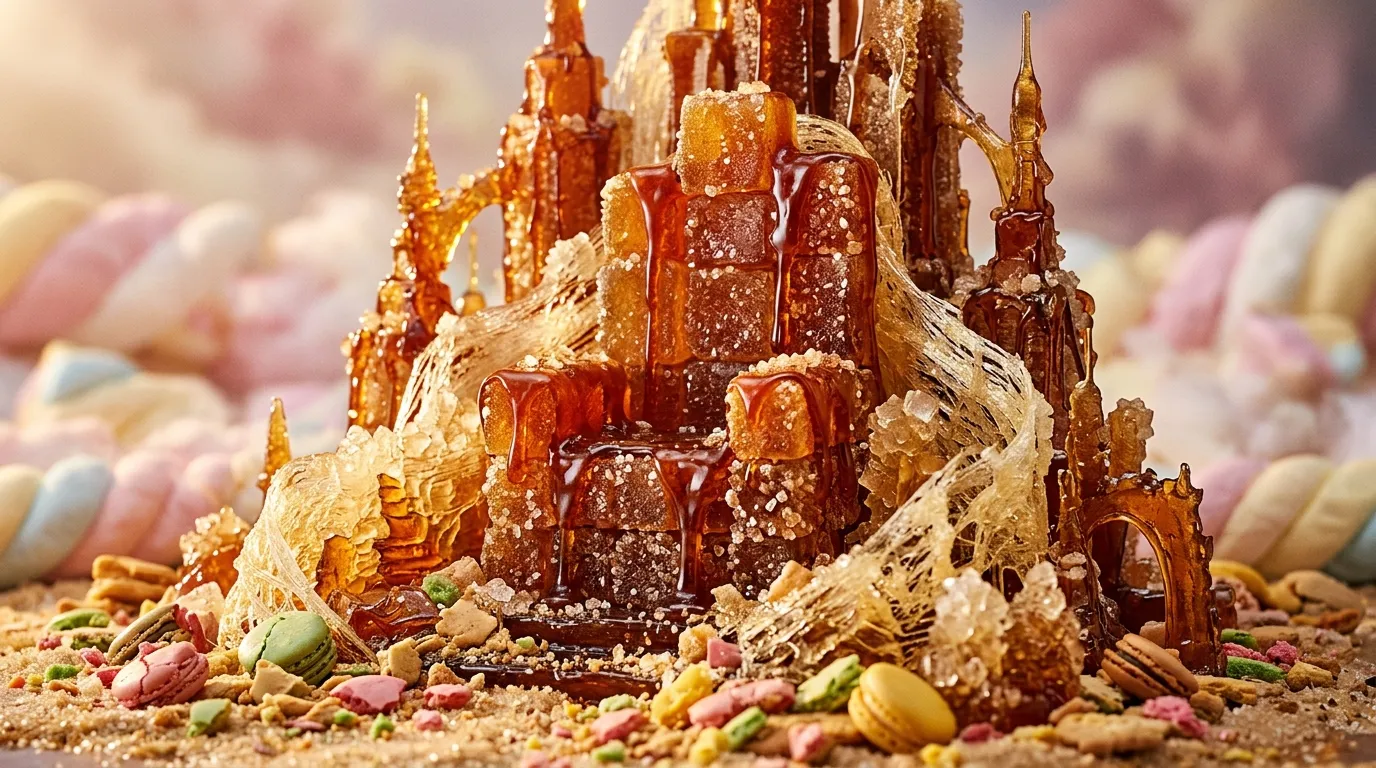 Ch&acirc;teau comestible en chocolat avec d&eacute;coration sucr&eacute;e color&eacute;e