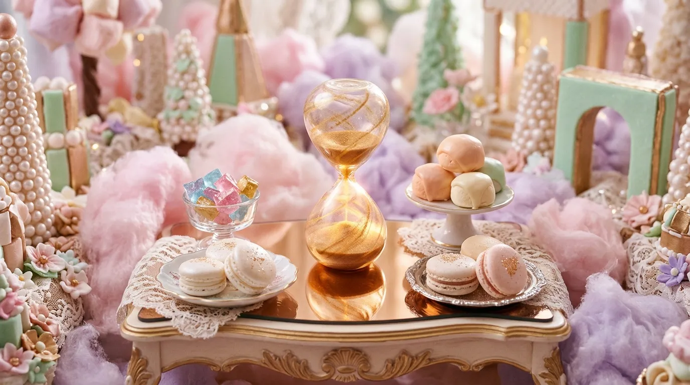 Miniature fantastique avec sabl&eacute;s, sabl&eacute;s et sablier dor&eacute;