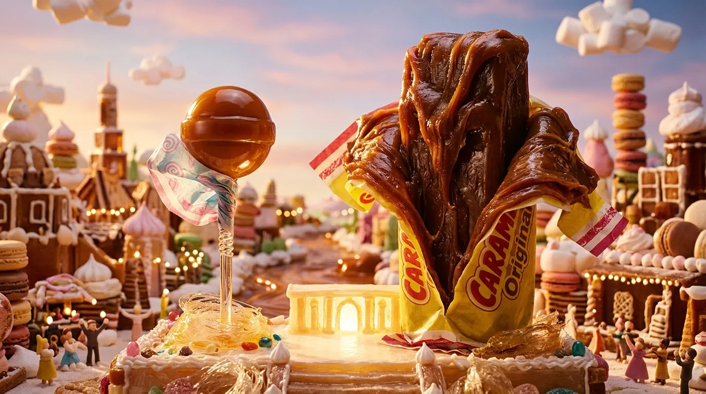 Ville fantastique en bonbons avec g&eacute;ant Cornetto chocolat