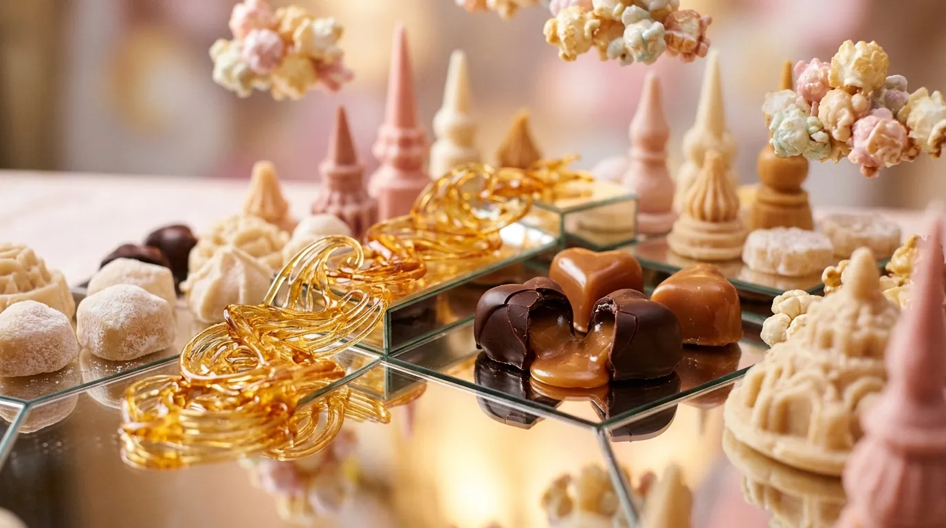 Vitrine de chocolats, caramels et p&acirc;tisseries d&eacute;coratives &eacute;l&eacute;gantes