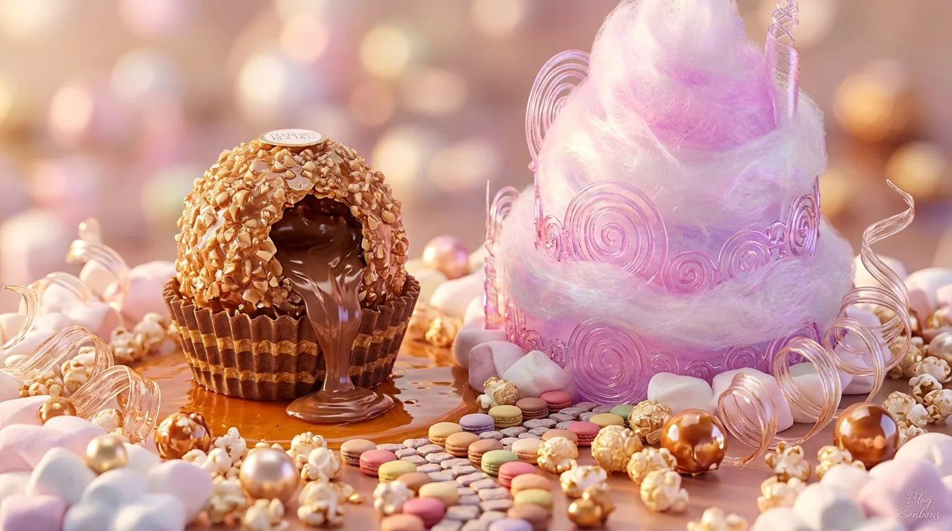 G&acirc;teau rose avec chocolat et bonbons color&eacute;s d&eacute;cor&eacute;s