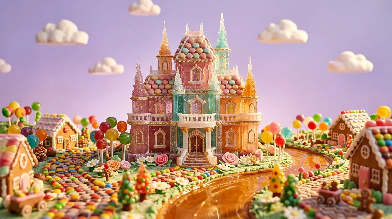 Ch&acirc;teau fantastique en bonbons color&eacute;s et gingembre