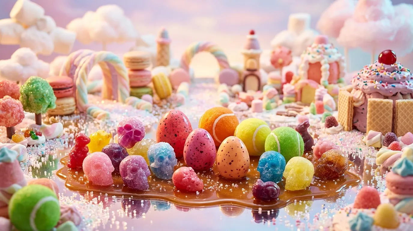 Monde fantastique de bonbons color&eacute;s et de g&acirc;teaux pastel