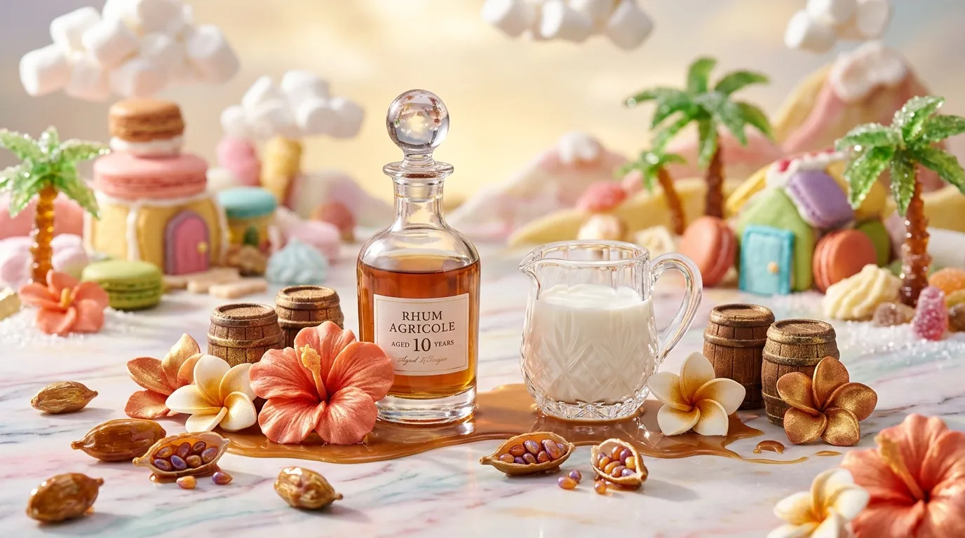 Bouteille rhum agricole, carafe, fleurs tropicales color&eacute;es