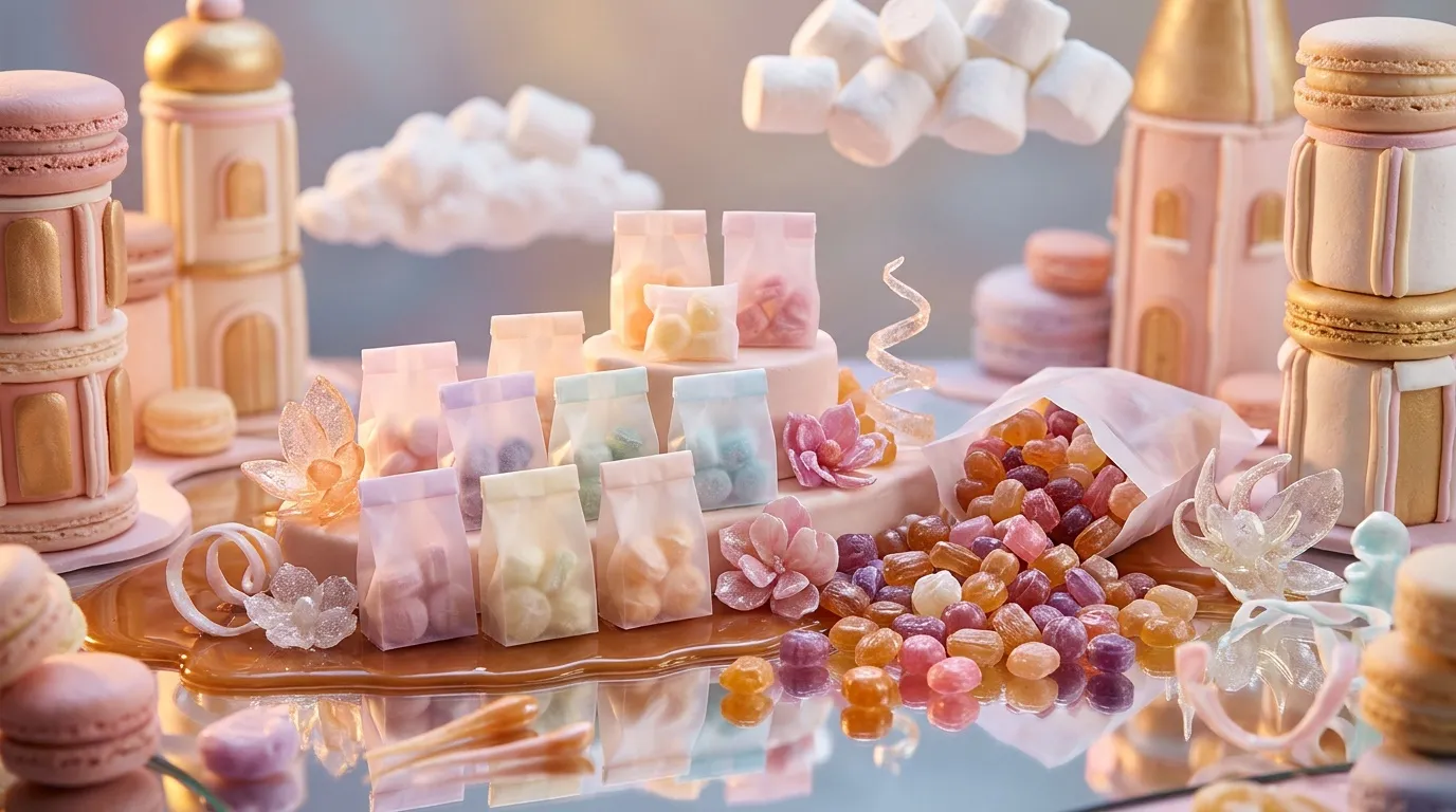 Ch&acirc;teau de bonbons et savons roses dor&eacute;s fantastiques