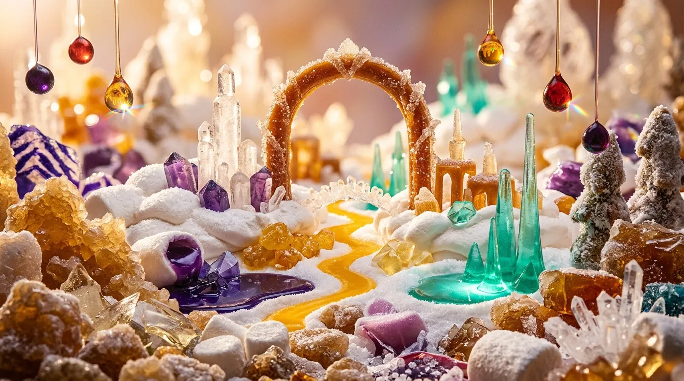 Paysage fantastique en cristaux et sucre color&eacute;s
