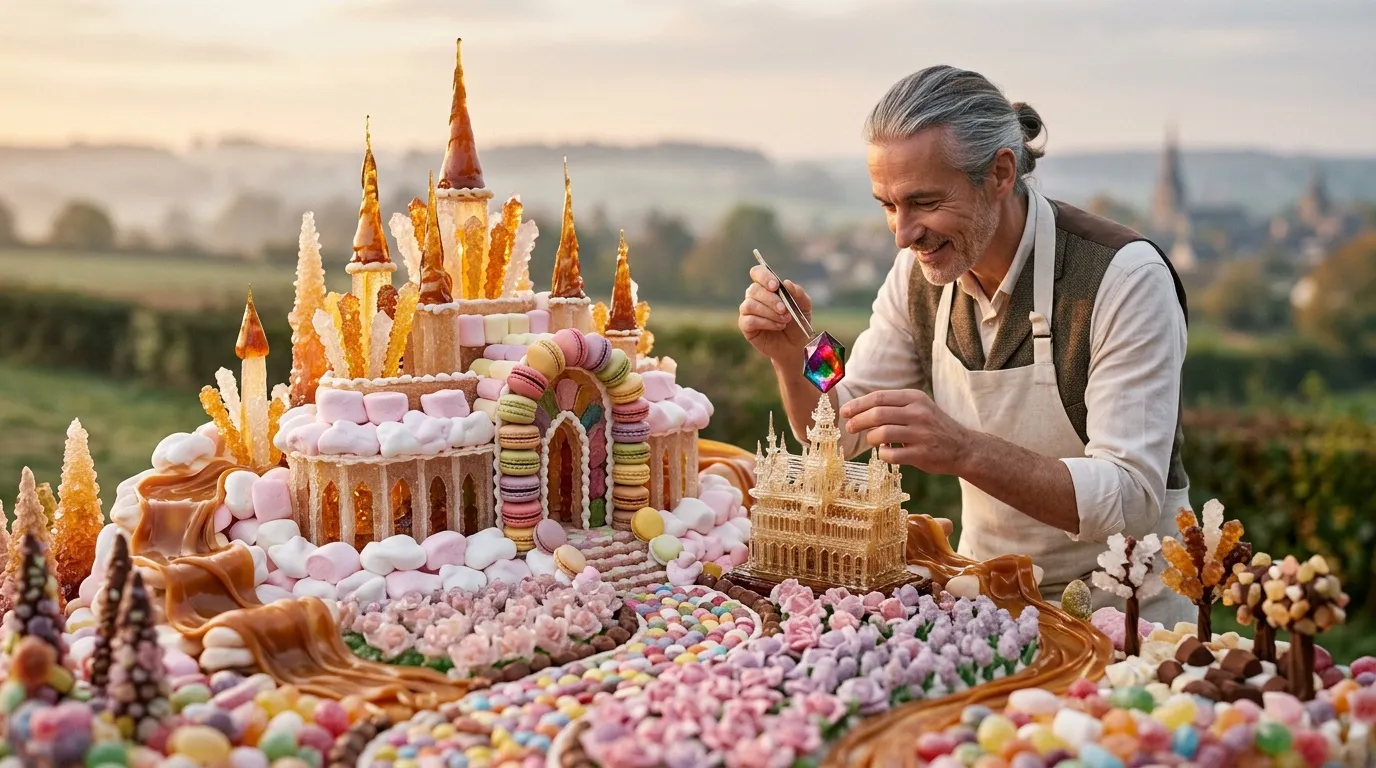 Homme peint d&eacute;tails ch&acirc;teau comestible sucre color&eacute;